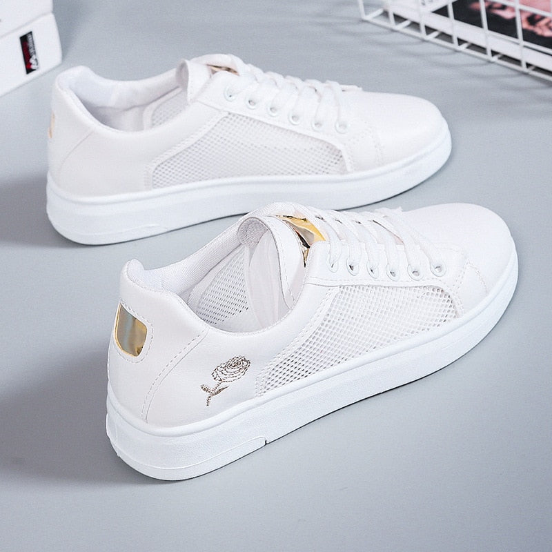 Floral Elegance: 2025 Spring Autumn Lace-Up Women's Running Shoes.