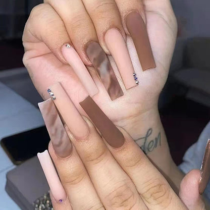 Glamour on the Go: 24Pcs Rhinestone-Adorned Long Coffin False Nails Set